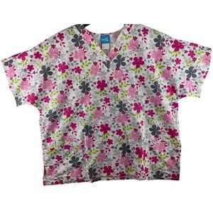 H.Q.  Womens 2XL High Quality Basics  Floral Print Scrub Top